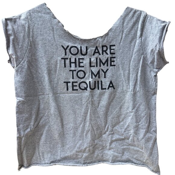 Gray Loose-Fit Scoop Neck Tee With "You Are The Lime To My Tequila" - HAND CUT - Picture 1 of 4